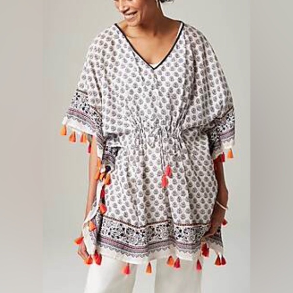 J. Jill Cinched tie waist Poncho With Tassels